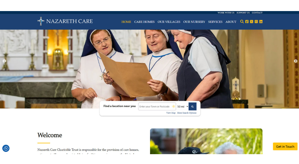 Charity web design screenshot for Nazareth Care