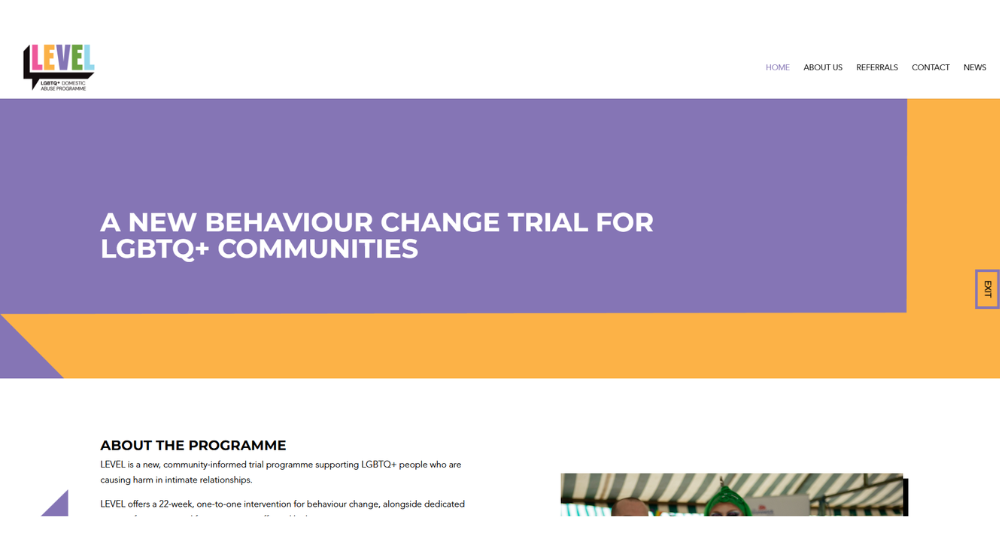 Level Change Charity Website Design screenshot