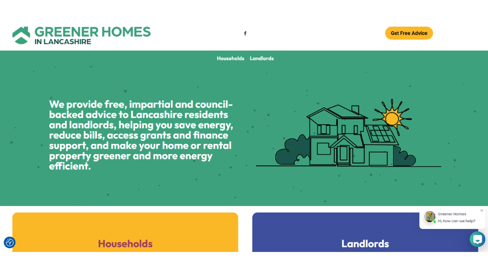 Greener Homes Charity Website Design screenshot